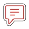 Red speech bubble icon with three horizontal lines.