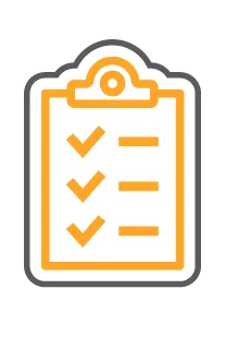 Orange clipboard with checklist and checked items.