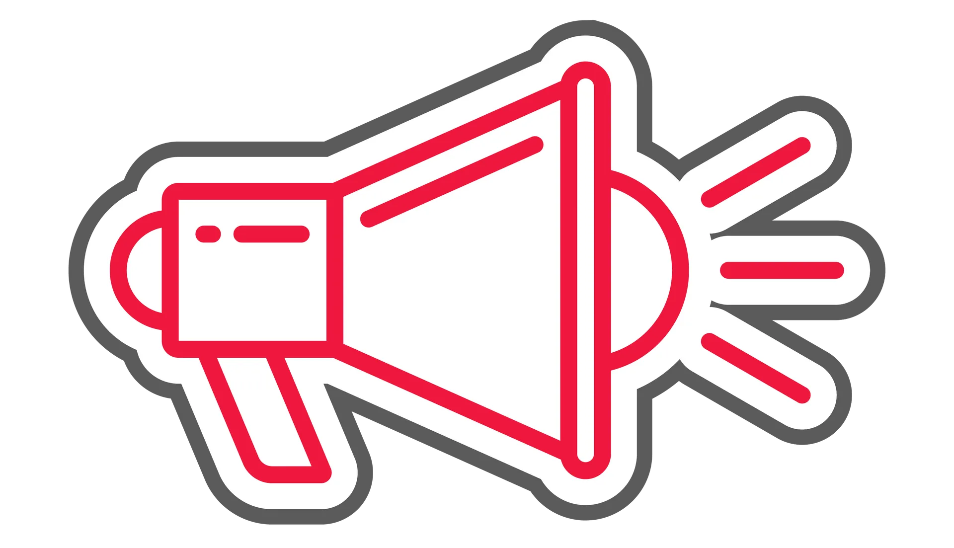 Red megaphone with a gray outline.