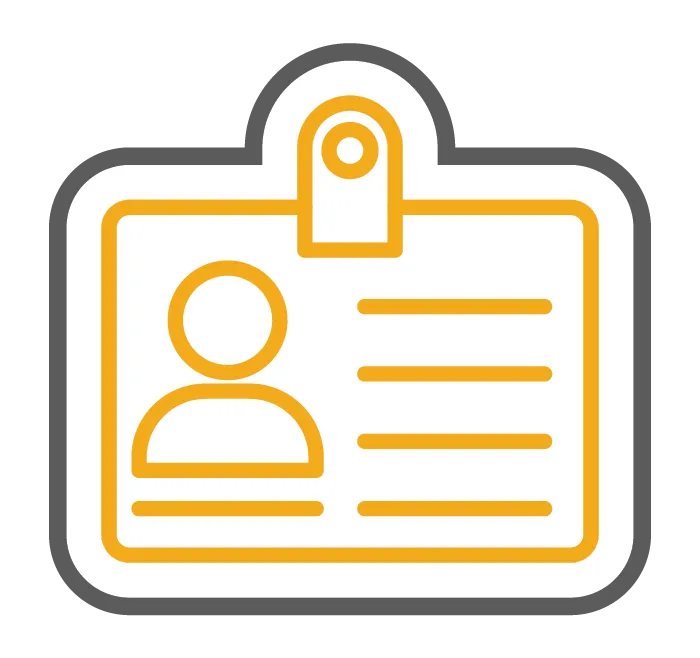 Yellow and gray ID badge icon with a person silhouette.