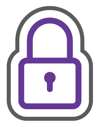 Purple padlock icon, outlined in gray, indicating security or privacy.