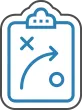 Clipboard icon with a strategy diagram.