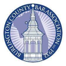 Burlington County Bar Association logo: blue circle with a courthouse illustration and text.