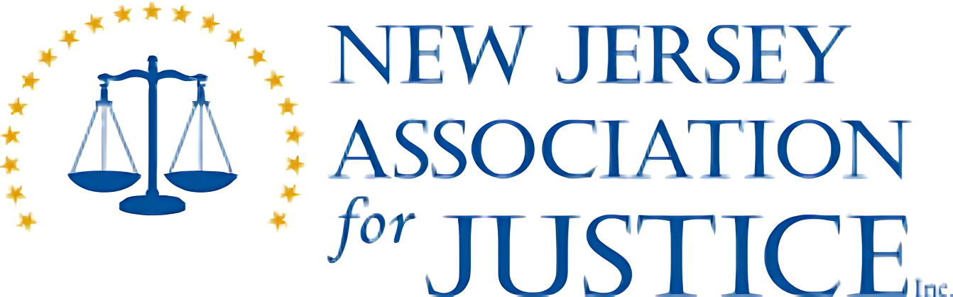 Logo of the New Jersey Association for Justice, featuring scales of justice encircled by gold stars.