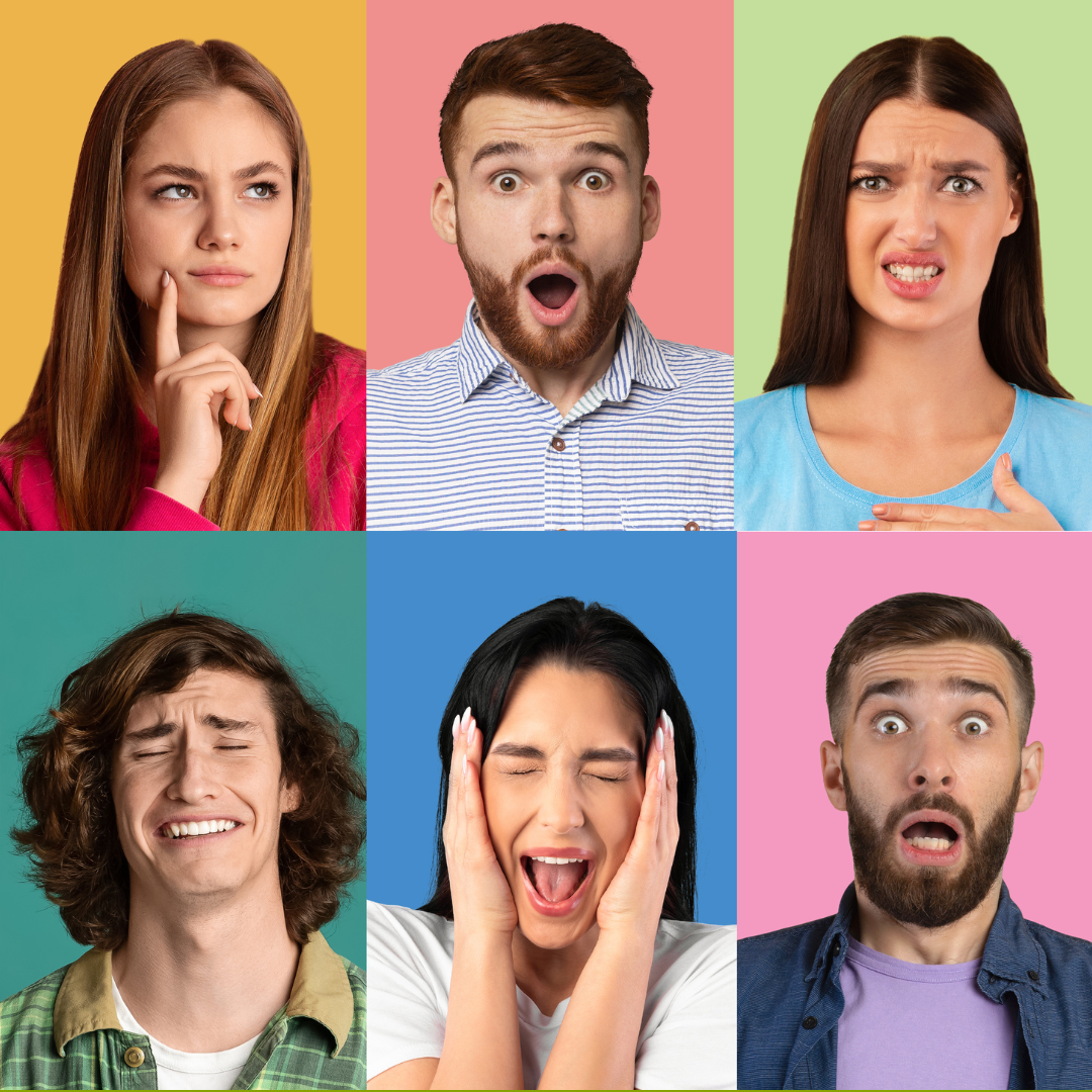 Emotional Portraits of Diverse Multiethnic People over Colorful Backgrounds