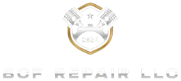 Logo for DJF Repair LLC with a gold and gray shield emblem