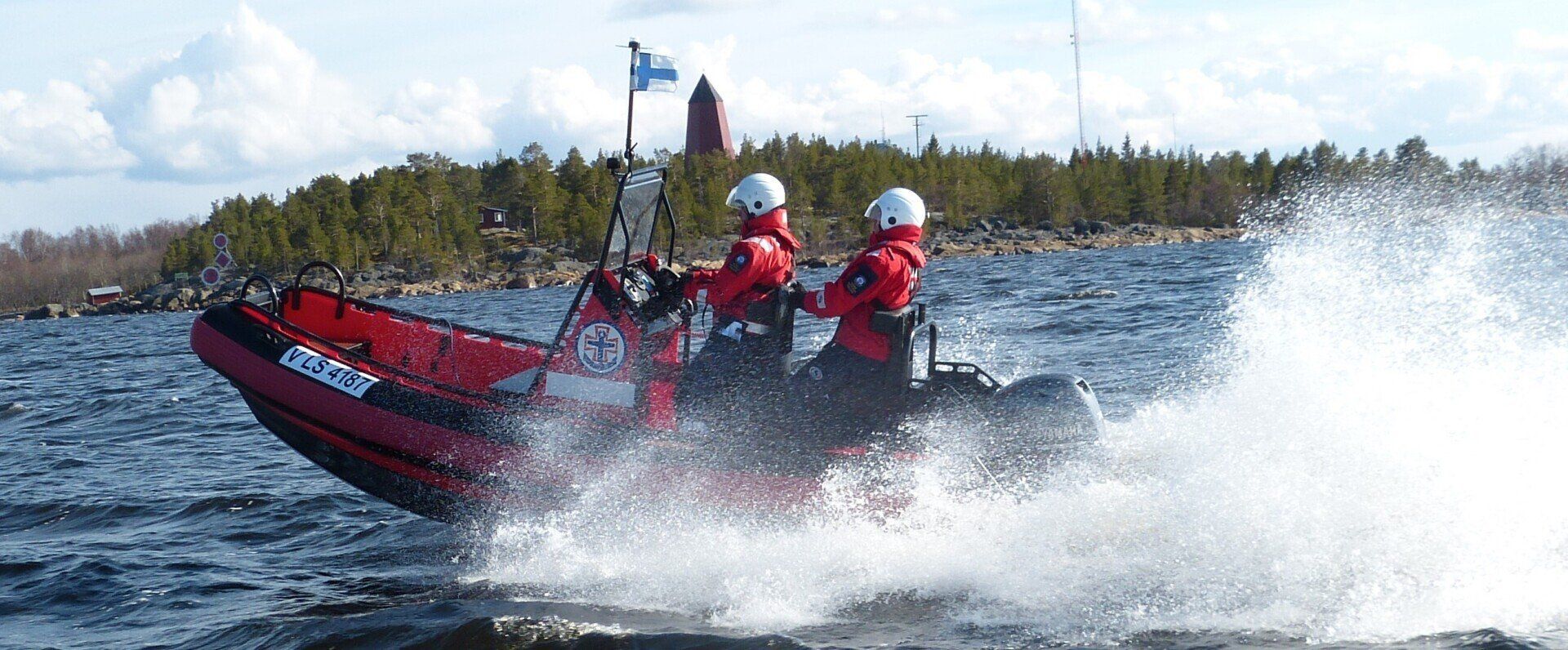 Small rescue boat on the ocean