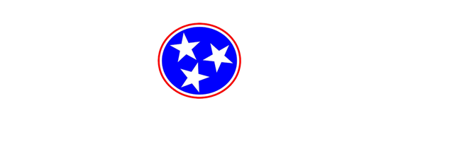 Blue circular badge with three white stars and a red border on a white background