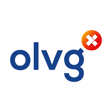 Het olvg-logo is blauw en oranje met een rode x in het midden.