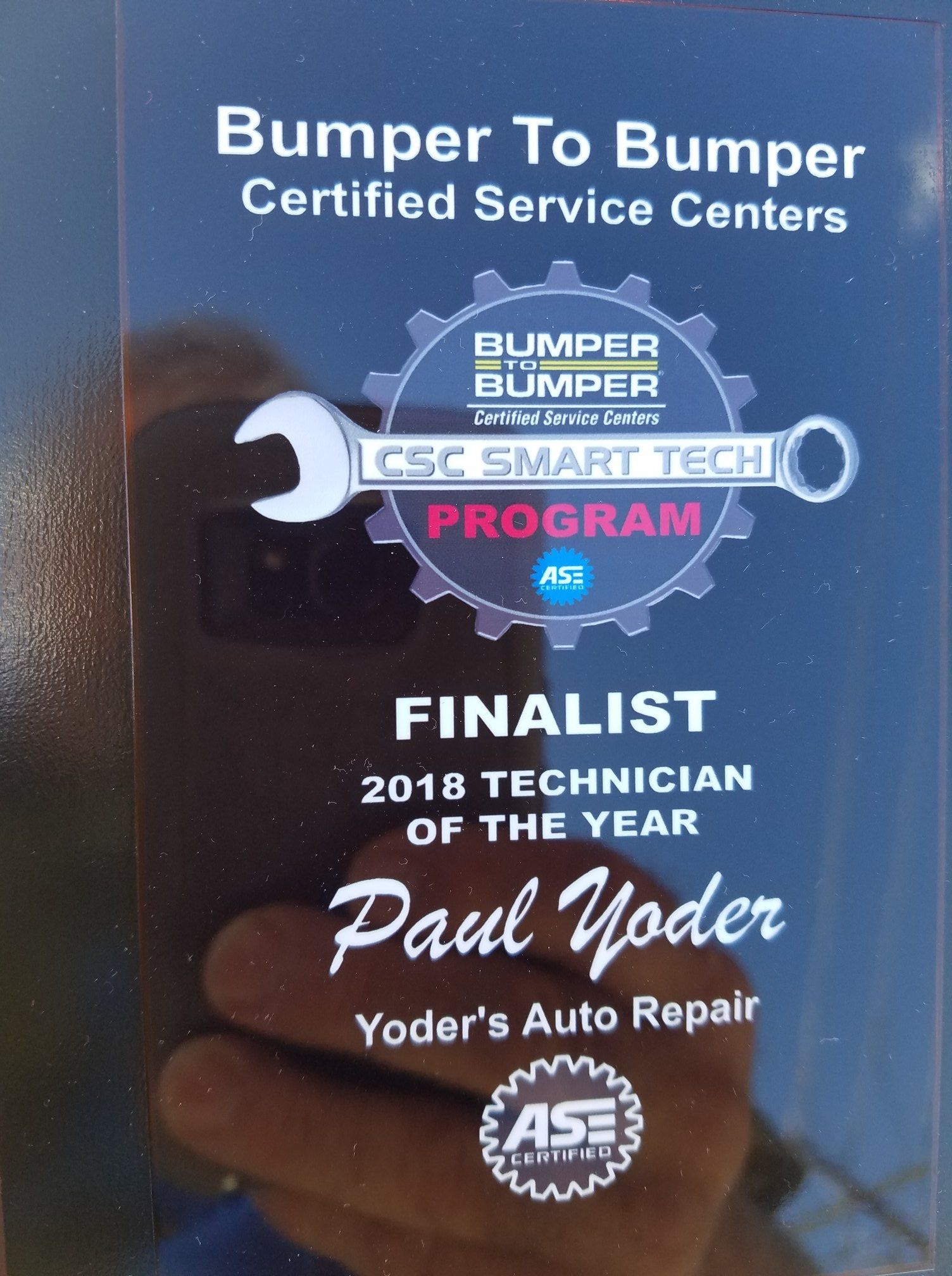 Paul Yoder Bumper To Bumper Technician Of The Year Finalist Award | Yoder's Auto Repair