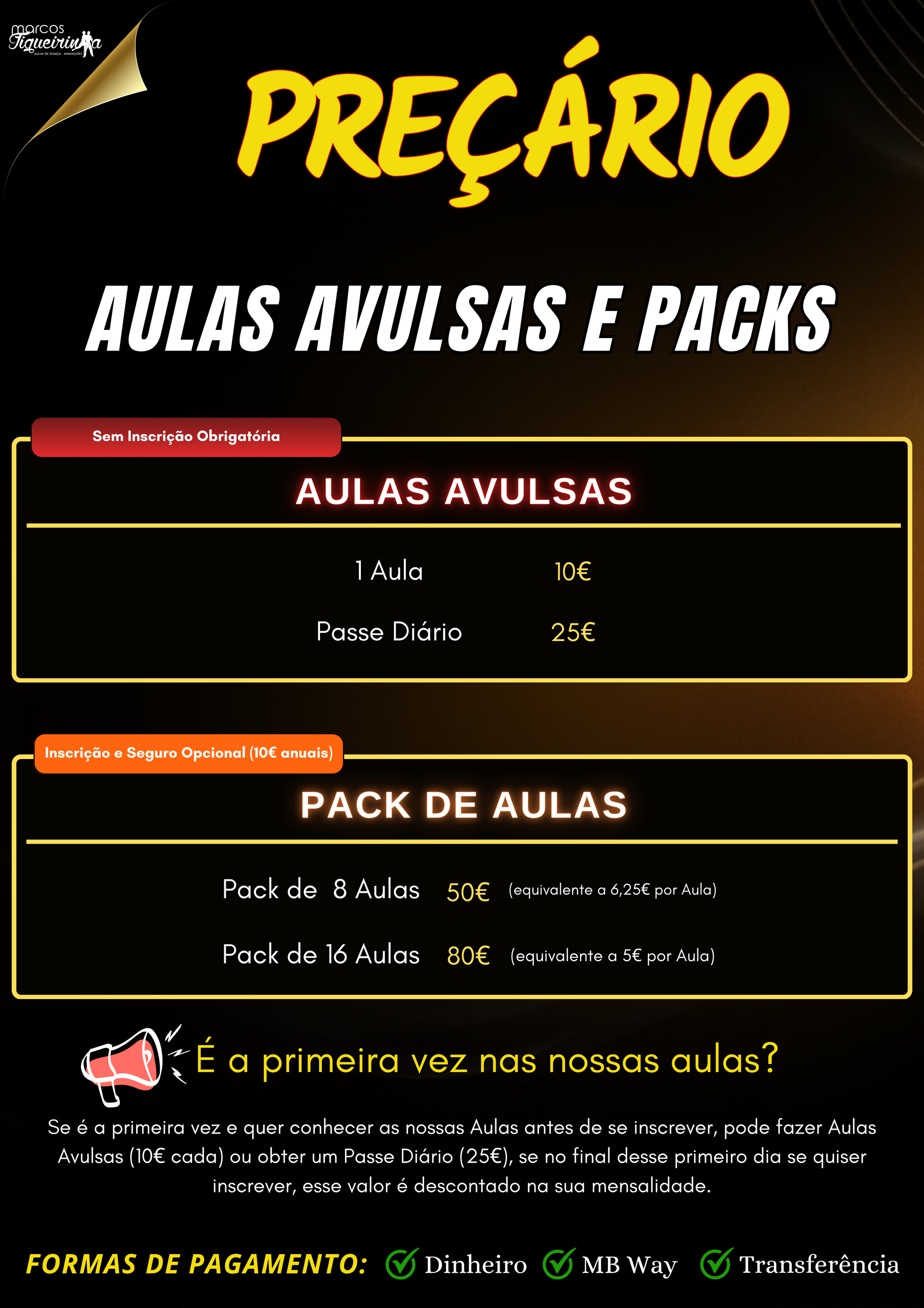 Preçário Aulas de Dança Algarve Marcos Figueirinha