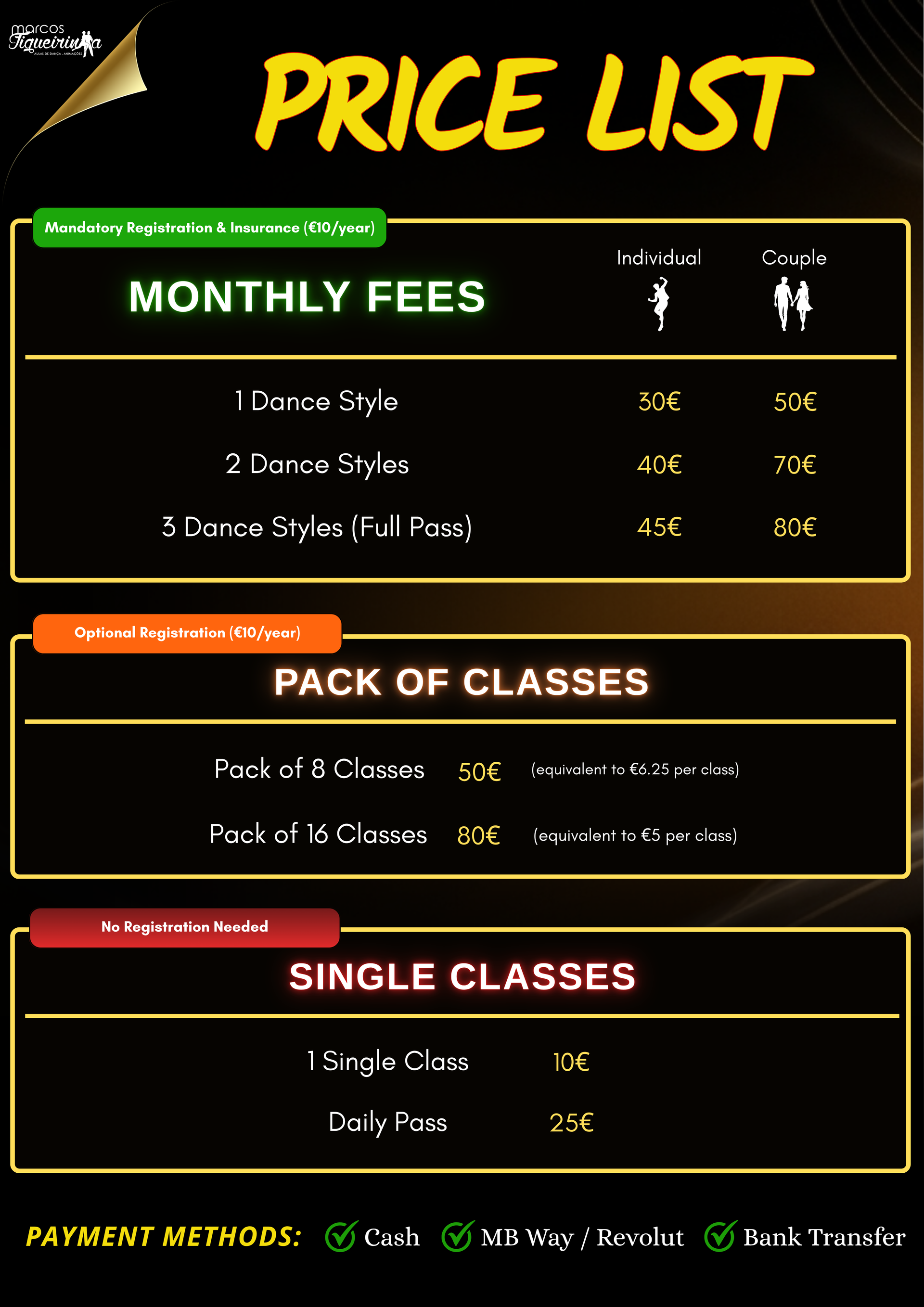Marcos Figueirinha dance school price list