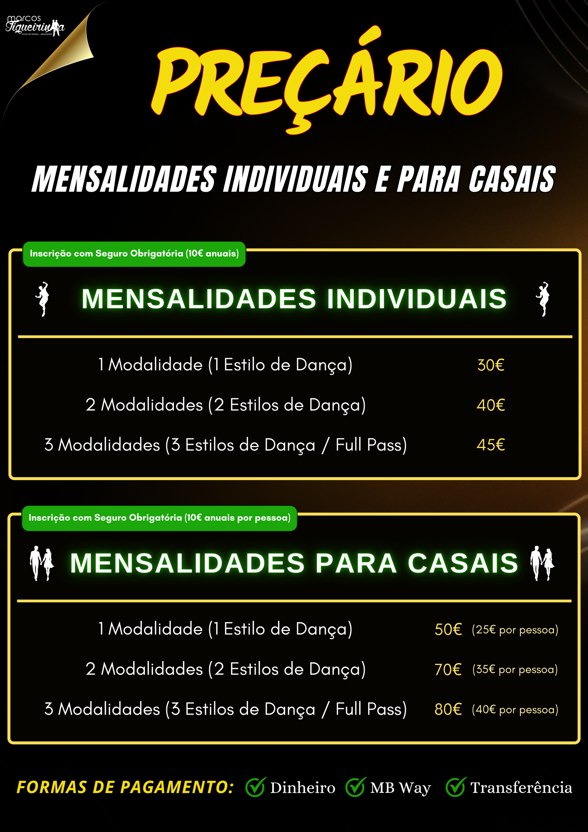 Preçário Aulas de Dança Algarve Marcos Figueirinha
