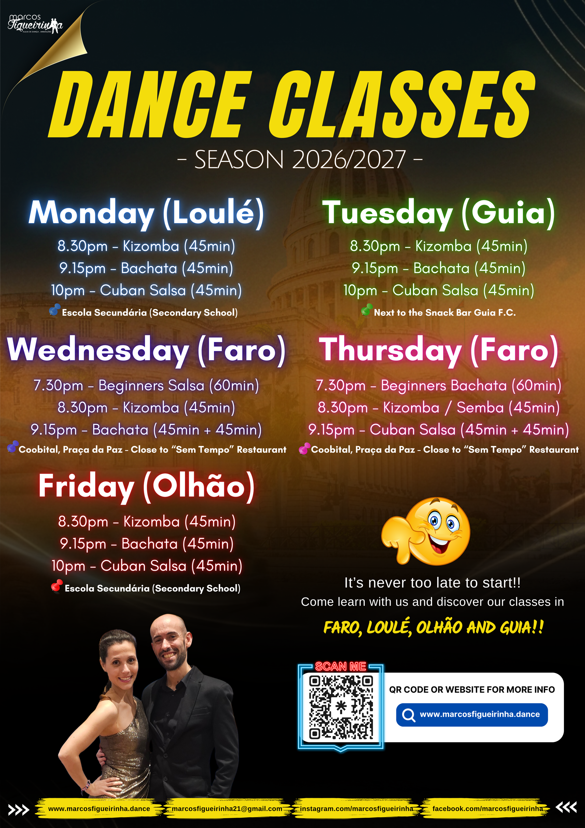Marcos Figueirinha dance school schedule timetable