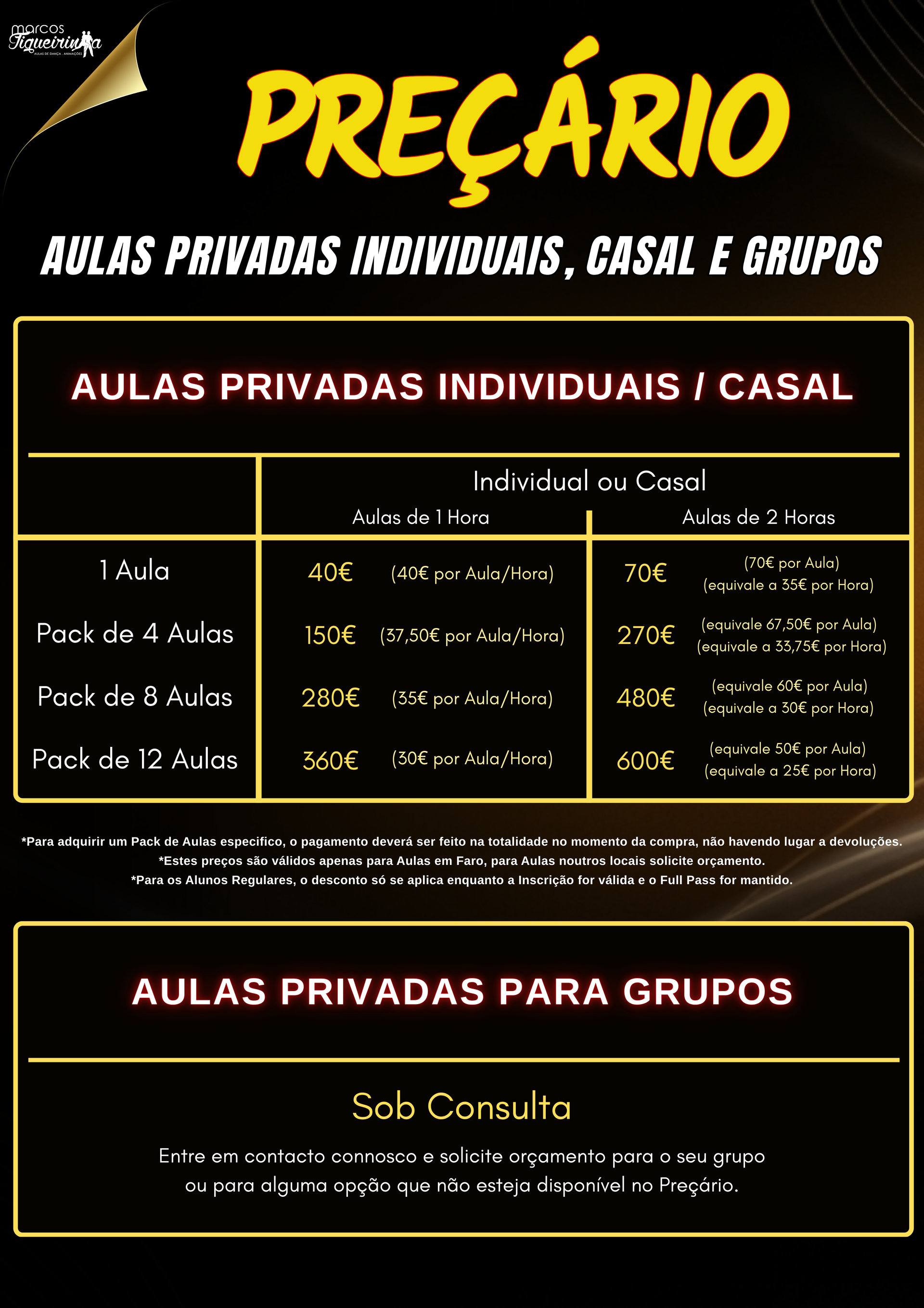 Preçário Aulas de Dança Algarve Marcos Figueirinha