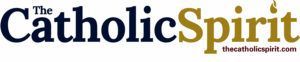 The logo for The Catholic Spirit, featuring navy blue and gold text with a small flame icon above the letter i.
