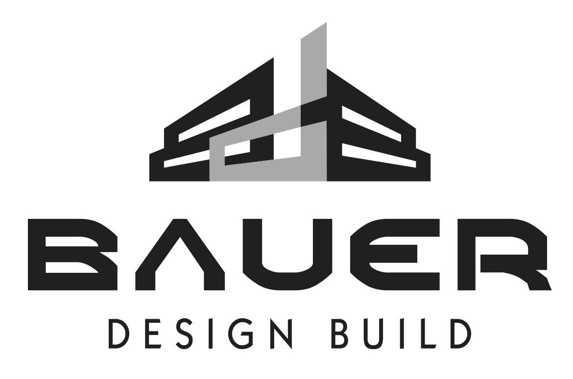 Bauer Design Build logo with stylized black and gray building icon above text