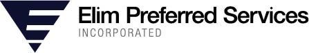 Elim Preferred Services Incorporated logo with black text and blue striped triangular icon on white background