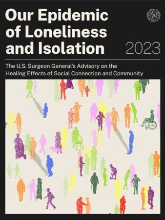 Cover of a 2023 U.S. Surgeon General’s Advisory on loneliness, showing colorful, diverse silhouettes on a beige background.