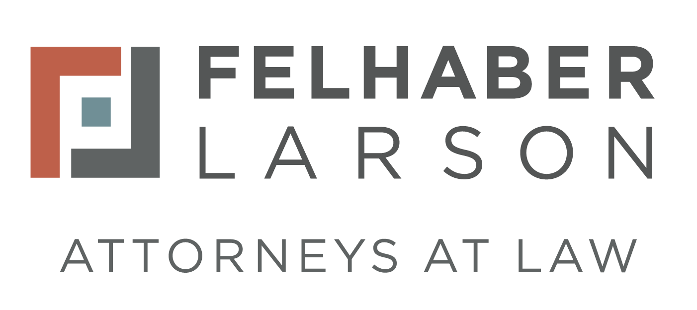 Fellhaber Larson law firm logo with gray and red icon and “ATTORNEYS AT LAW” text