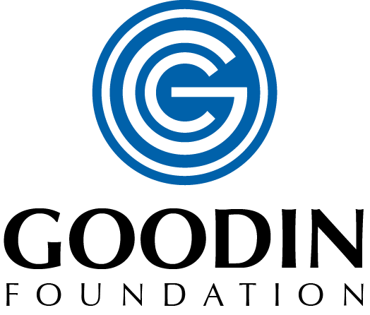 Goodin Foundation logo with blue circular emblem above black text