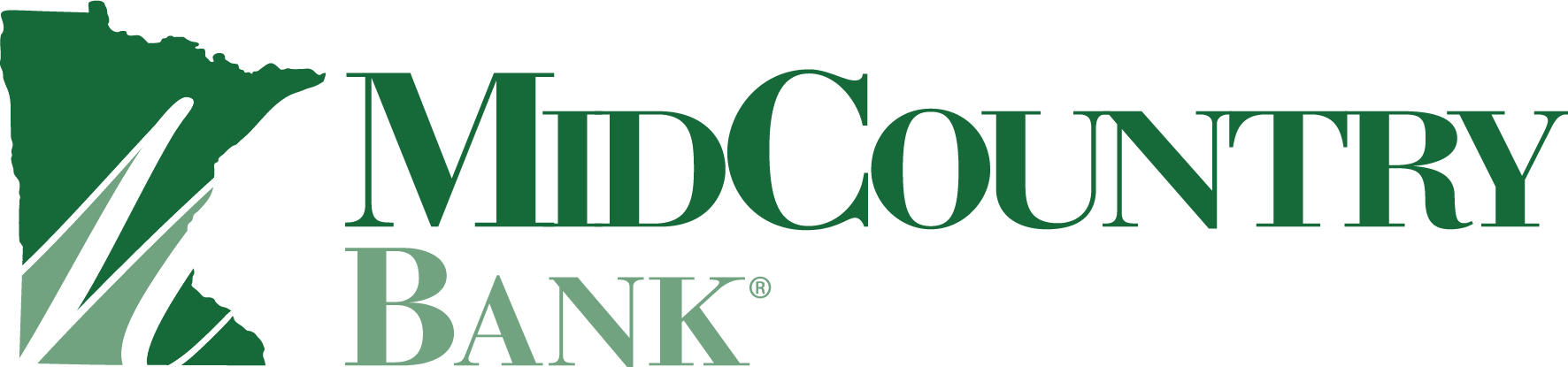 MidCountry Bank logo in green text with stylized green “M” icon