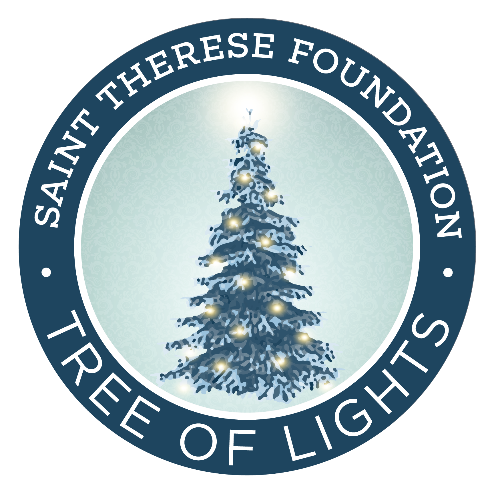 A circular navy blue emblem with the text 