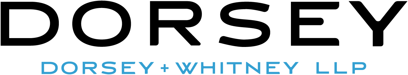 Dorsey Whitney LLP logo in black and blue text