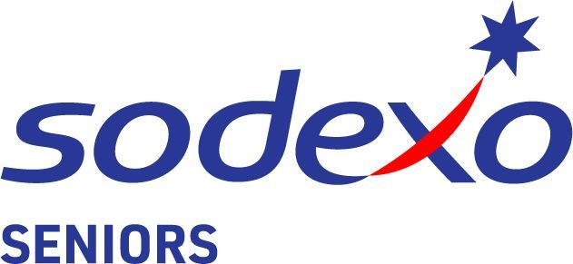 The blue Sodexo logo with a red swoosh ending in a blue star, with the word SENIORS in blue text below.