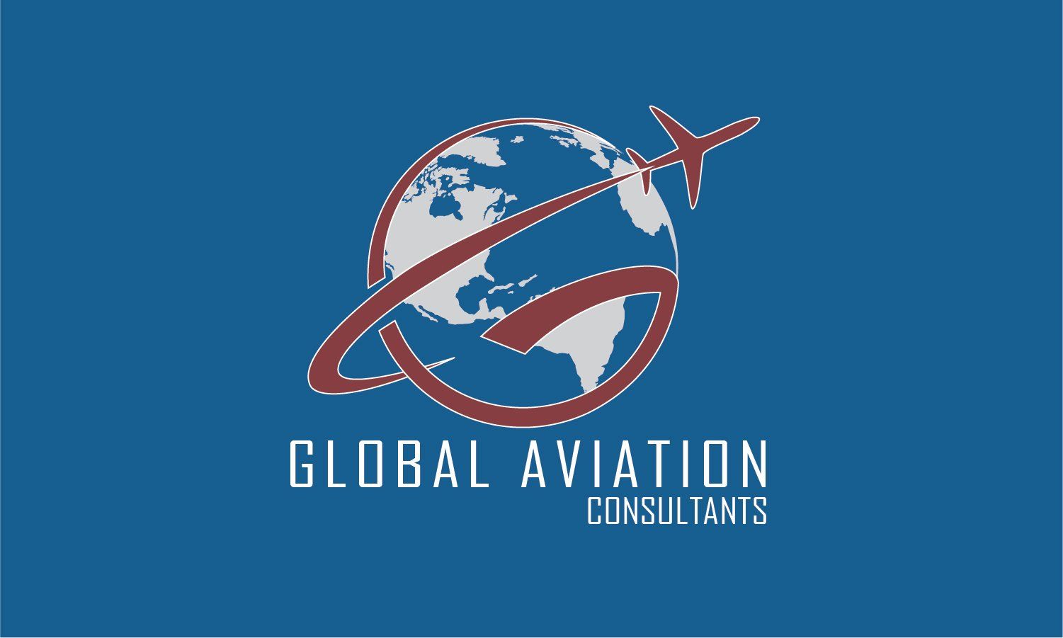 Global Aviation Consultants logo with globe, airplane, and red swoosh on blue background