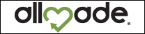 Allmode logo with black text and a green heart-shaped “m” icon