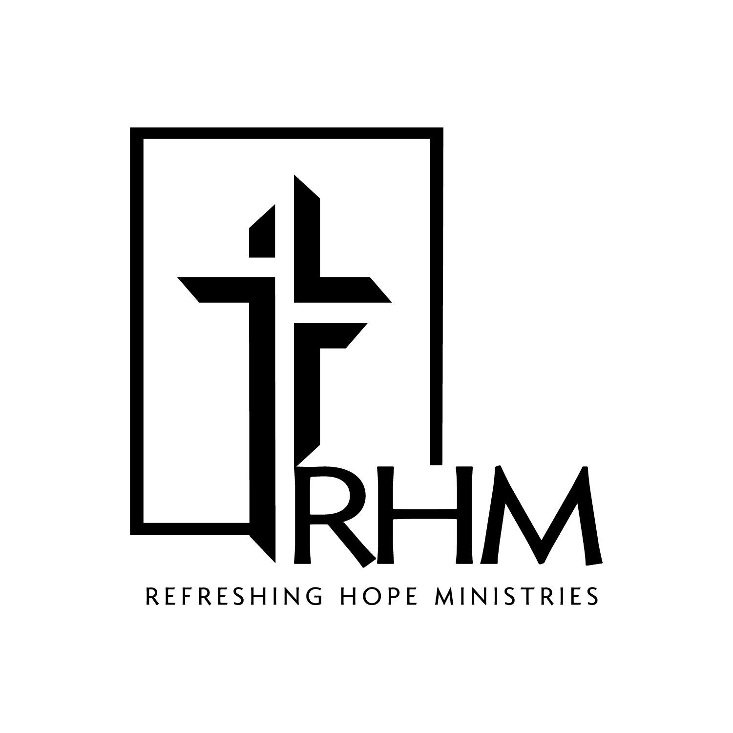Black and white logo: cross within a square, initials