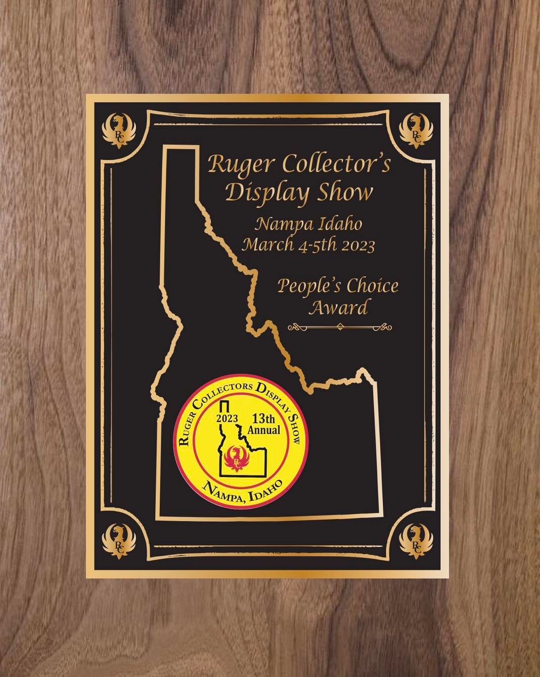 Plaque: Ruger Collector's Display Show in Idaho. 