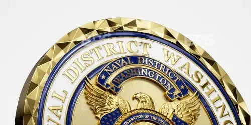 Close-up of the Washington, D.C. district seal in gold and blue