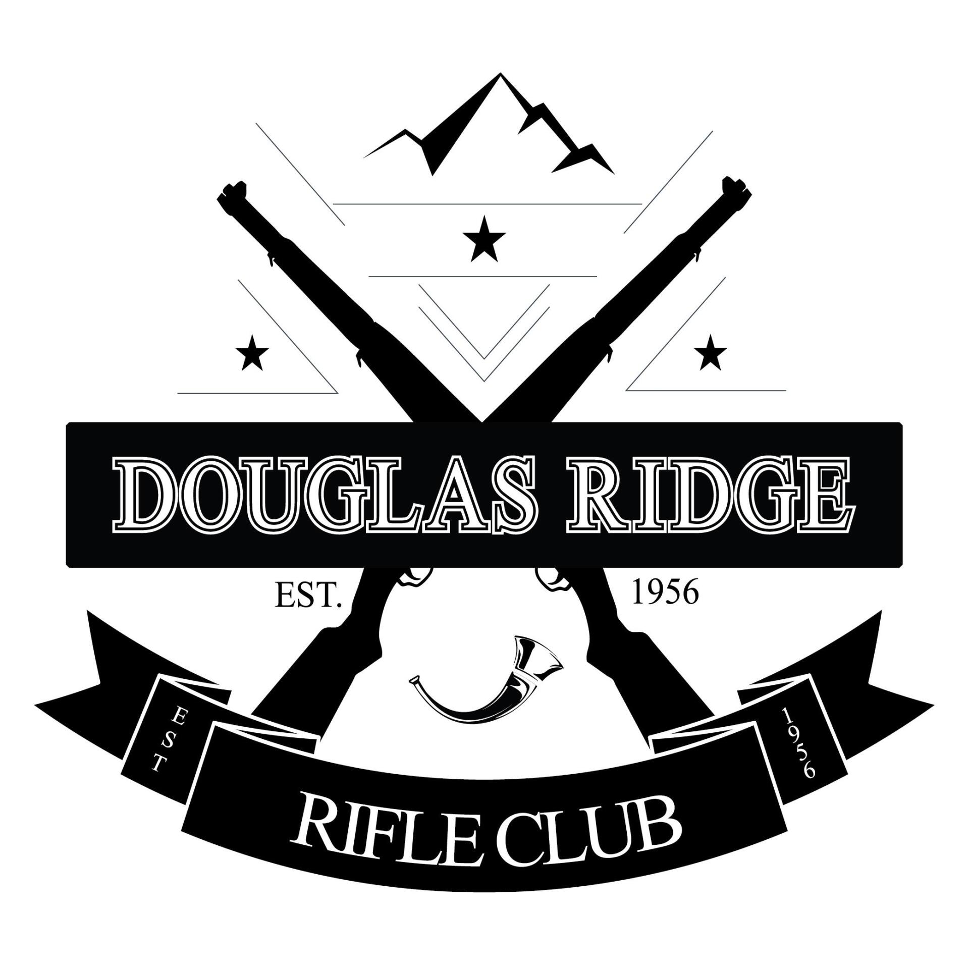 Douglas Ridge Rifle Club logo with mountains, stars, and black banner text