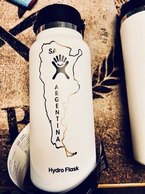 White Hydro Flask water bottle with a map of Argentina and the word 
