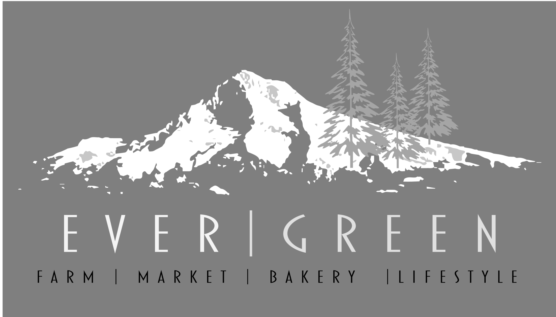 Evergreen logo with white mountain and pine trees on gray background, “EVERGREEN” text below.