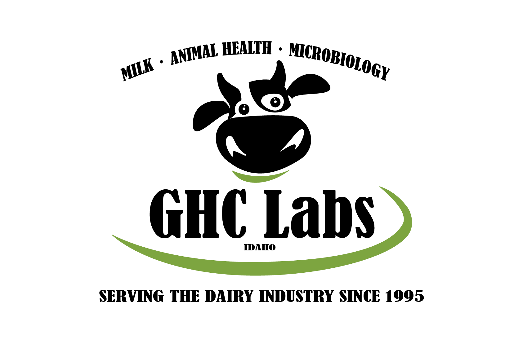 GHC Labs logo with a cow head and green arc, with dairy industry slogan text on white background