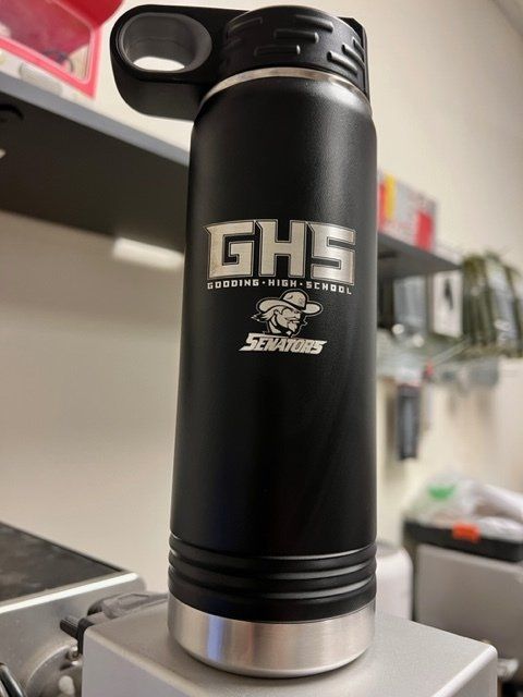 Black water bottle with 