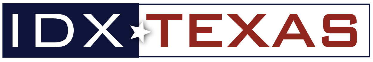 IDXTexas logo with white, blue, red, and tan text and a star in the center