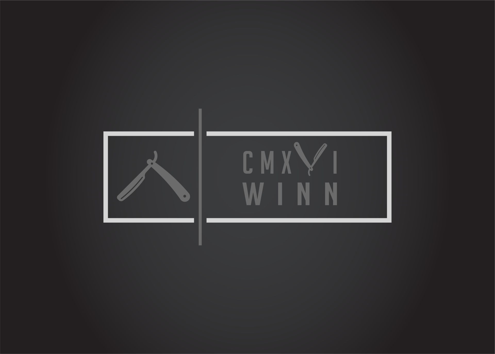 Minimal white logo and text “CMXVII WINN” on a dark gray background.