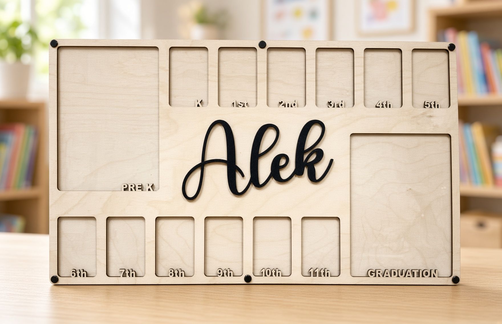 Wooden keepsake box organizer with the name “Alek” in black script on the front