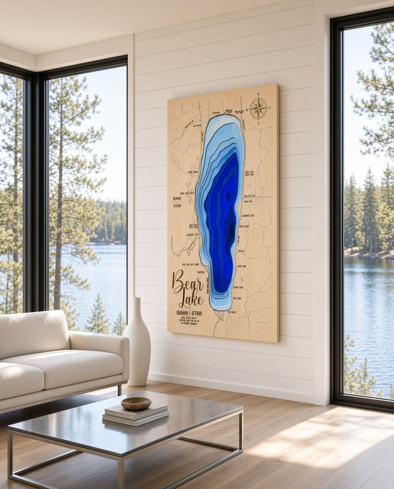 Topographic map of Begg Lake in layered blue contours on a light background