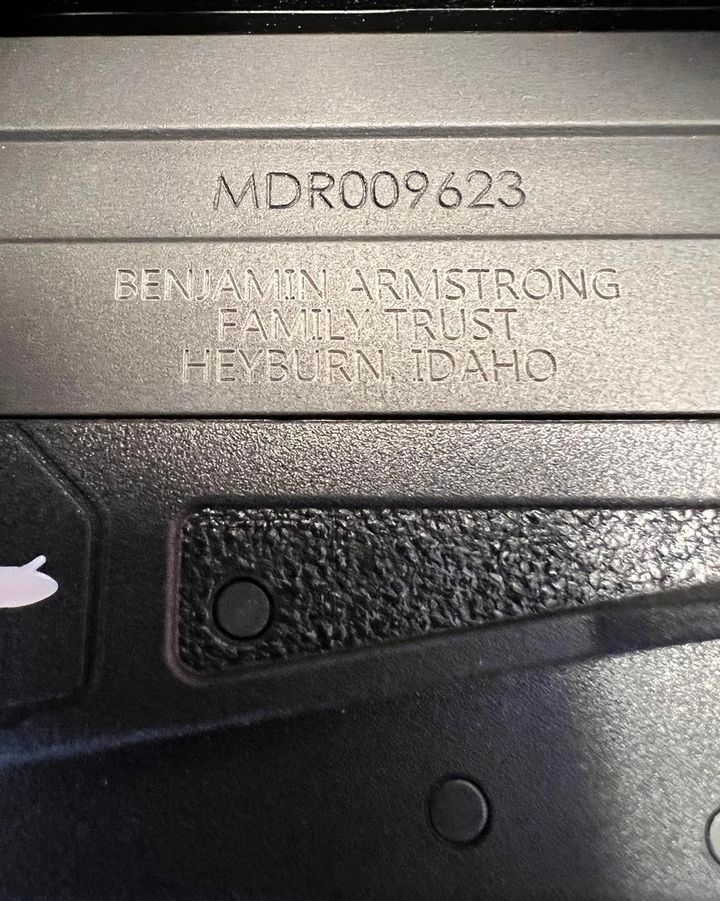 Close-up of a black object with the text 