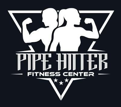 Pipe Hitter Fitness Center logo in white on black, with two flexing silhouettes and a triangle emblem