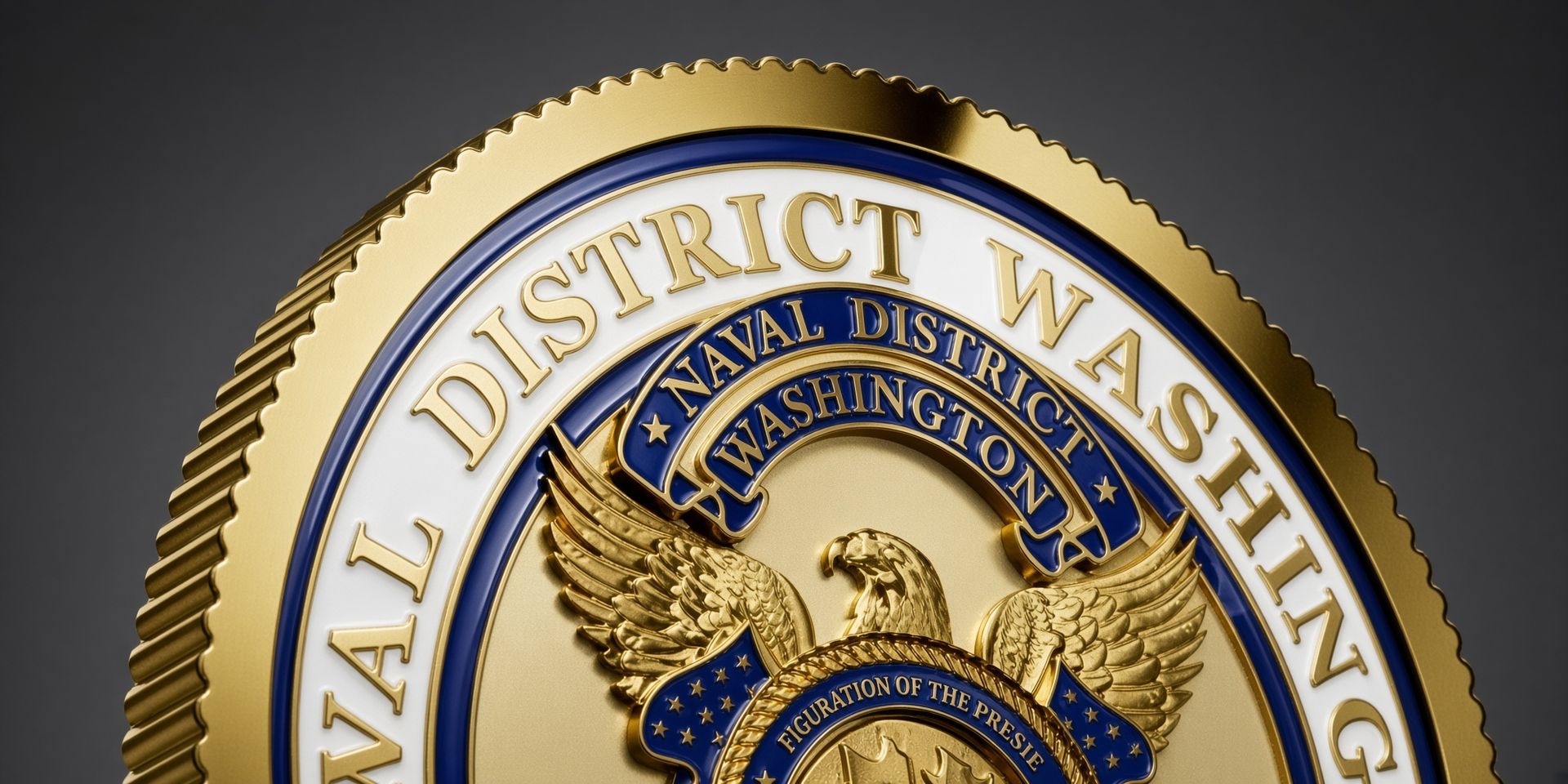 Close-up of the Washington, D.C. district seal in blue and gold