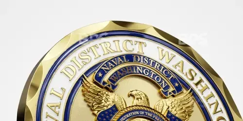 Close-up of a gold-and-blue District of Columbia seal with an eagle and banner.