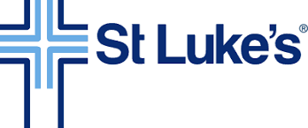 St. Luke's logo: a blue cross with light blue accents to the left, and the name