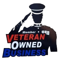A black silhouette of a saluting military officer with the red, white, and blue text
