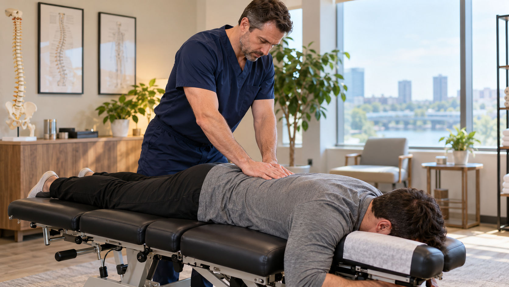 Chiropractor providing gentle lower back treatment for sciatica in Wilmington, DE clinic
